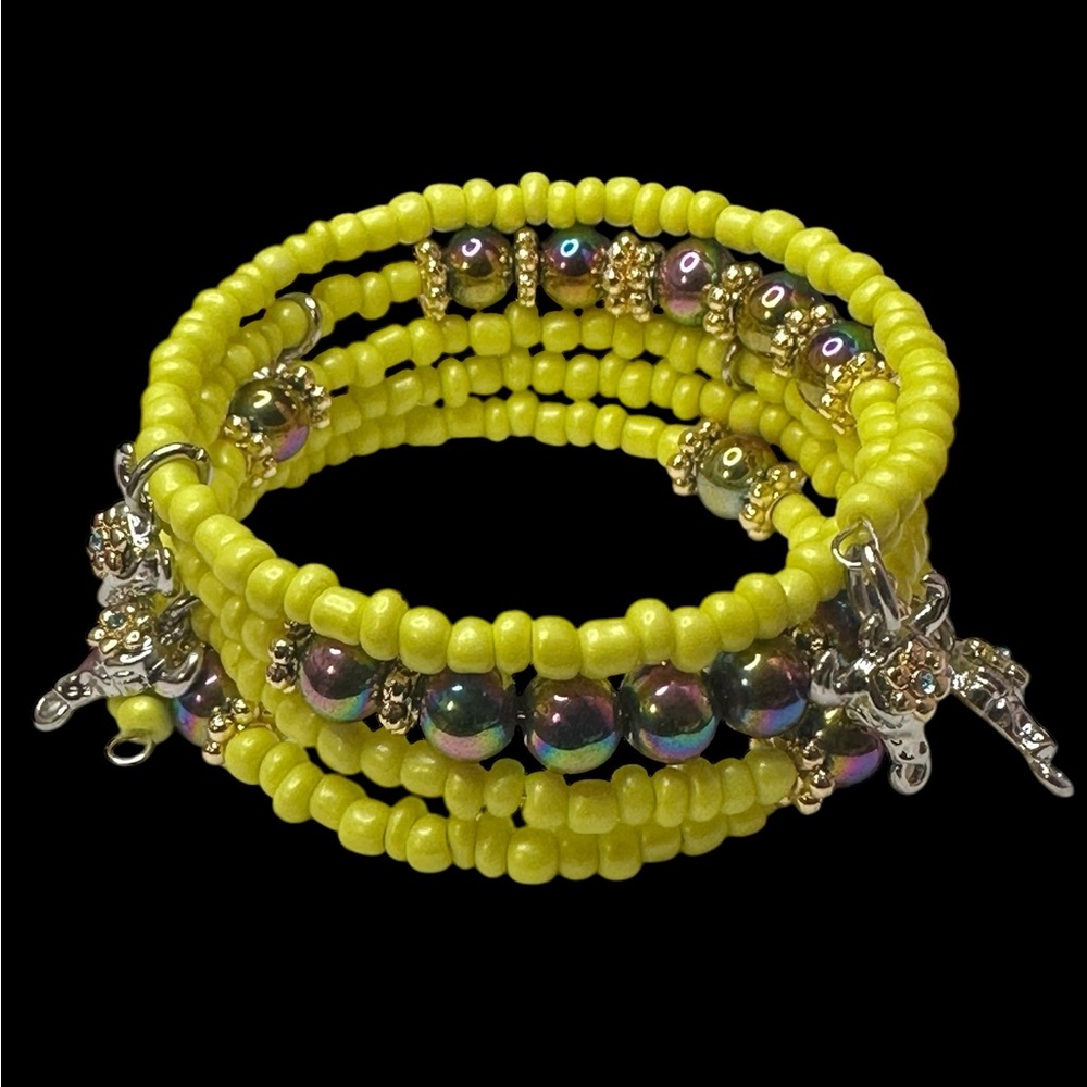 Bright Yellow Beaded Wrap Bracelet